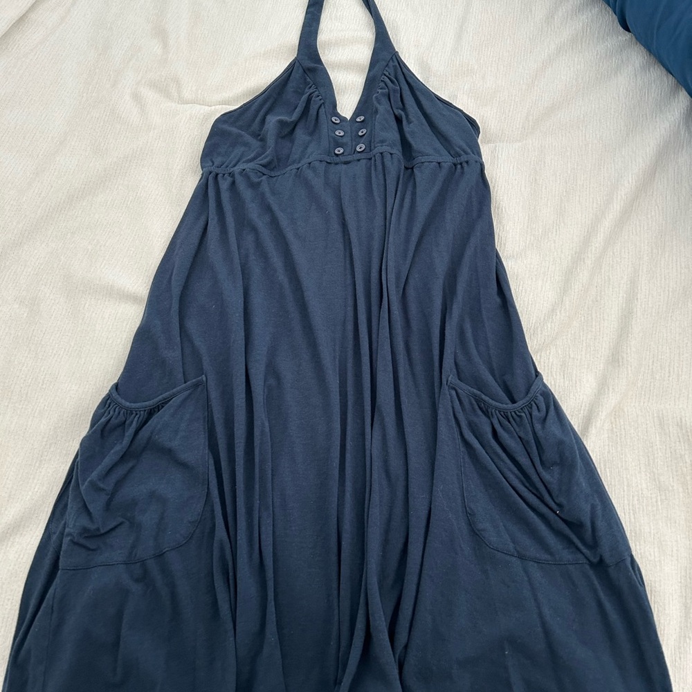 Navy Halter Maxi Dress with Pockets